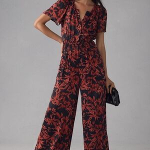 Anthropologie Somerset Jumpsuit Black Motif Satin Size Small BNWT